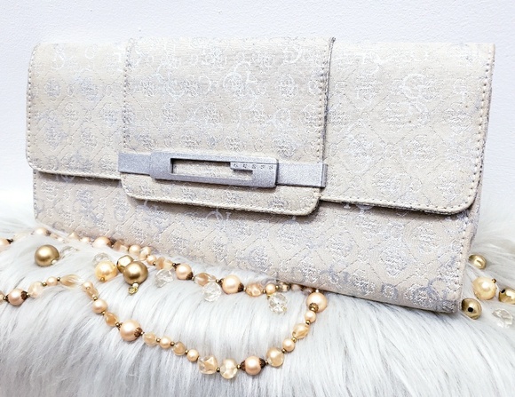 Guess Handbags - Guess Signature Beige Large Clutch Handbag